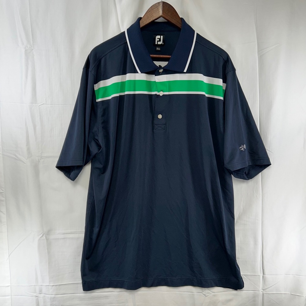 FootJoy Golf Polo Mens XXL Navy Blue Striped ProDry Performance Short Sleeve